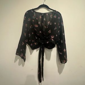Sheer floral cropped top